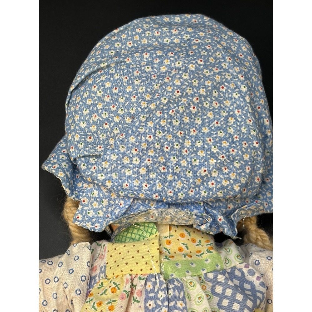 Vintage 1974 Holly Hobbie Rag Doll Knickerbocker Patchwork Dress Blue Bonnet 17" - Picture 12 of 15